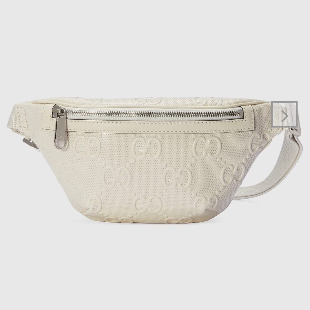 Mint Condition Gucci GG Embossed White Leather Belt Bag